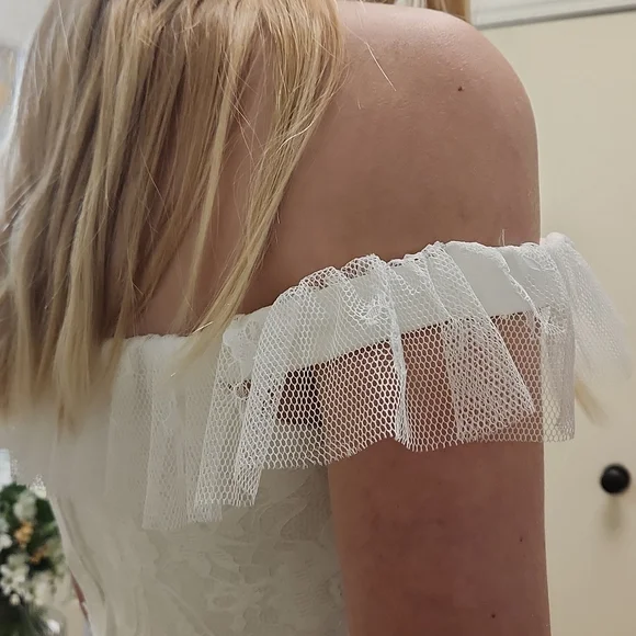 SIZE 8 white w/ pink & green floral 2 piece prom dress by Rachel Allan, no alter - Picture 5 of 13